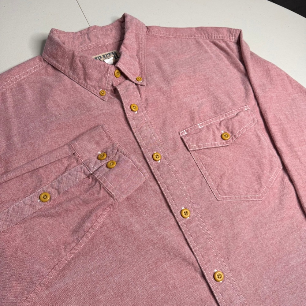 Duluth Trading Co Mens XL Tall Red Heathered Cotton Button Down Work Shirt